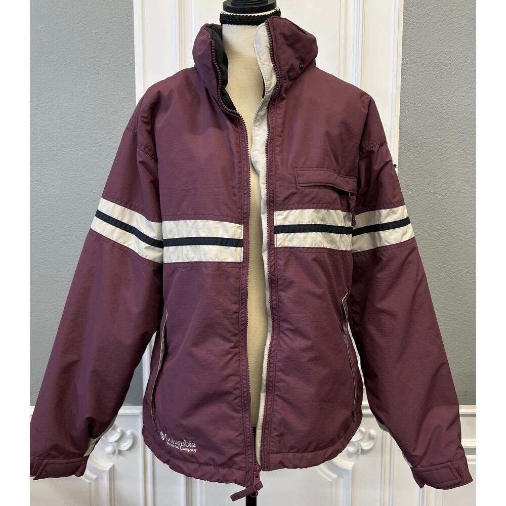 Columbia Omni-Tech Maroon Reflective Stripe Jacket w/Packable Hood-Women's Large